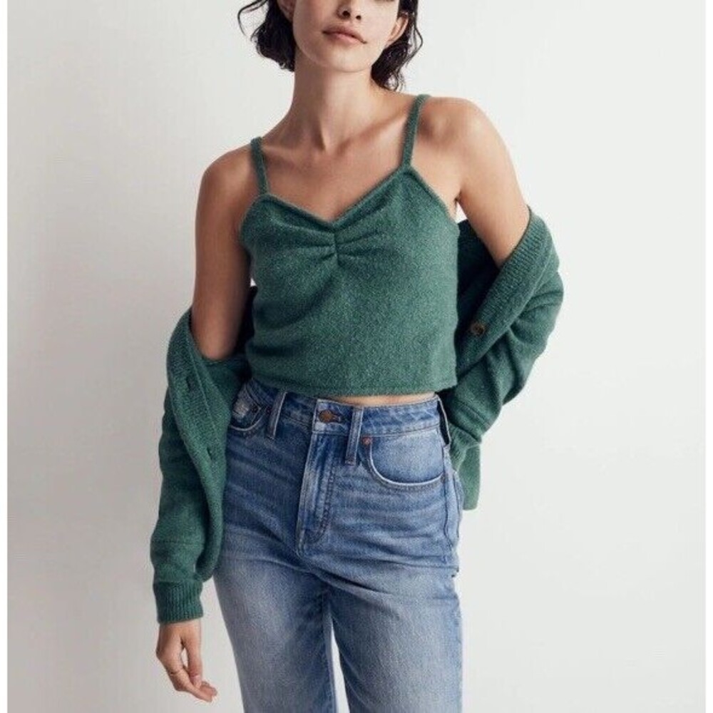 Madewell Crop Sweater Tank Top Knit Cotton Wool Blend Green Stretch Women XL